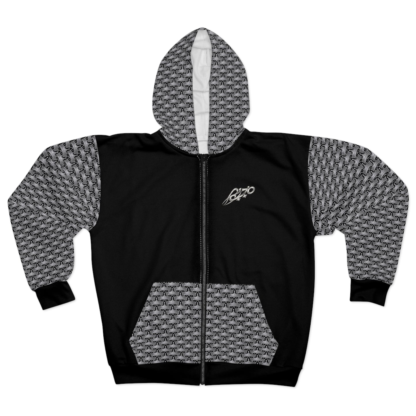MAJBWR - Zip Hoodie —  Crown Logo Black & Grey Graphic Zip-Up