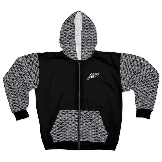 MAJBWR - Zip Hoodie —  Crown Logo Black & Grey Graphic Zip-Up