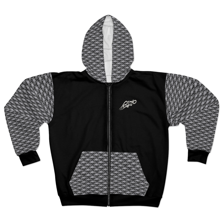 MAJBWR - Zip Hoodie —  Crown Logo Black & Grey Graphic Zip-Up
