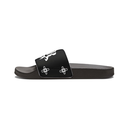 MAJBWR - Men's Graphic Slide Sandals — Black Script Logo Removable-Strap Pool Slides