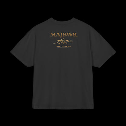 Gold & Black Oversize Box Tee — MAJBWR Graphic T-Shirt