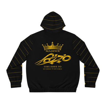 MAJBWR - Black Designer Gold Diamond Crown Full-Zip Hoodie