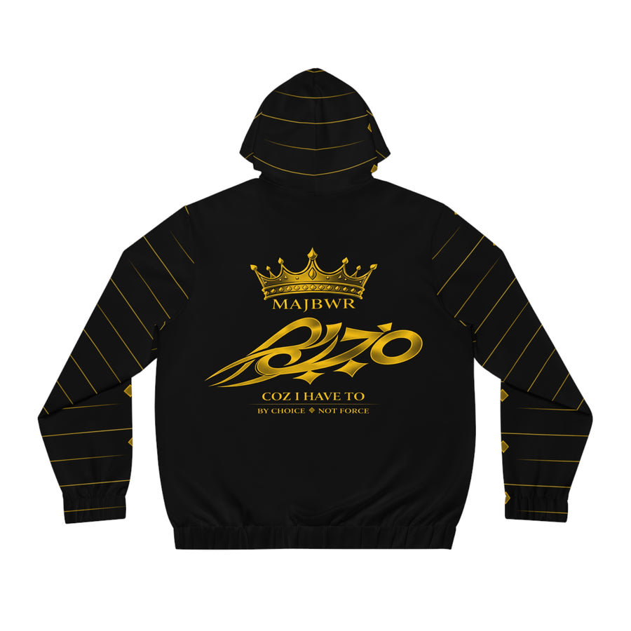 MAJBWR - Black Designer Gold Diamond Crown Full-Zip Hoodie
