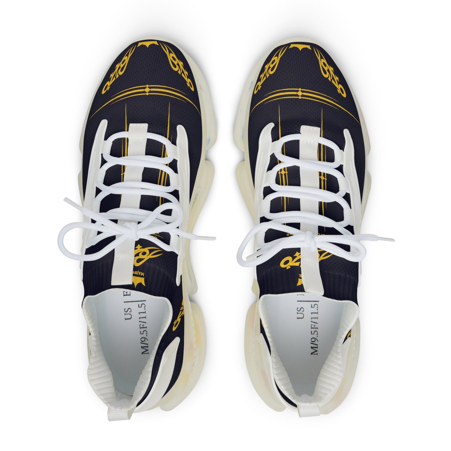MAJBWR - Men's Mesh Sneakers — Deep Dark Blue & Gold Athletic
