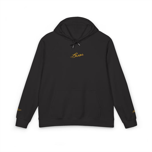 Embroidered Eco Raglan Hoodie — Sustainable Black Hooded Sweatshirt