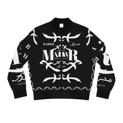 MAJBWR - Black & White Logo Bomber Jacket — Graphic Patterned Women's Bomber