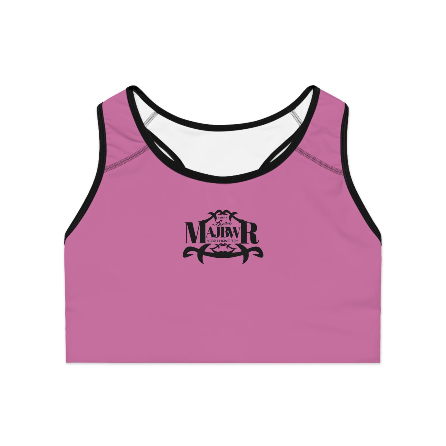 MAJBWR - Pink Athletic Sports Bra — ‘Majbwr’ Script Logo Performance Crop Top