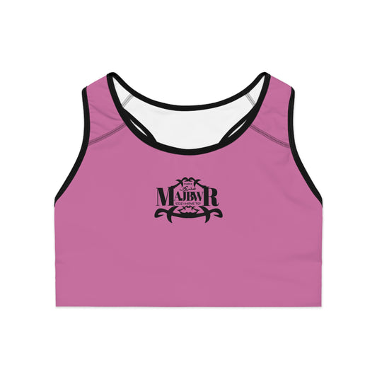 MAJBWR - Pink Athletic Sports Bra — ‘Majbwr’ Script Logo Performance Crop Top