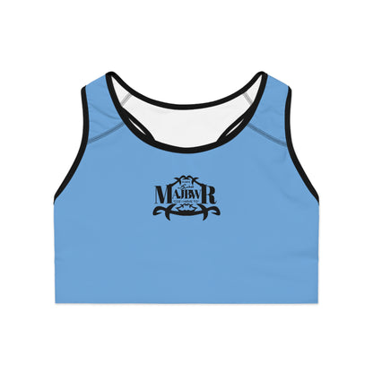MAJBWR - Baby Blue Athletic Sports Bra — ‘Majbwr’ Script Logo Performance Crop Top