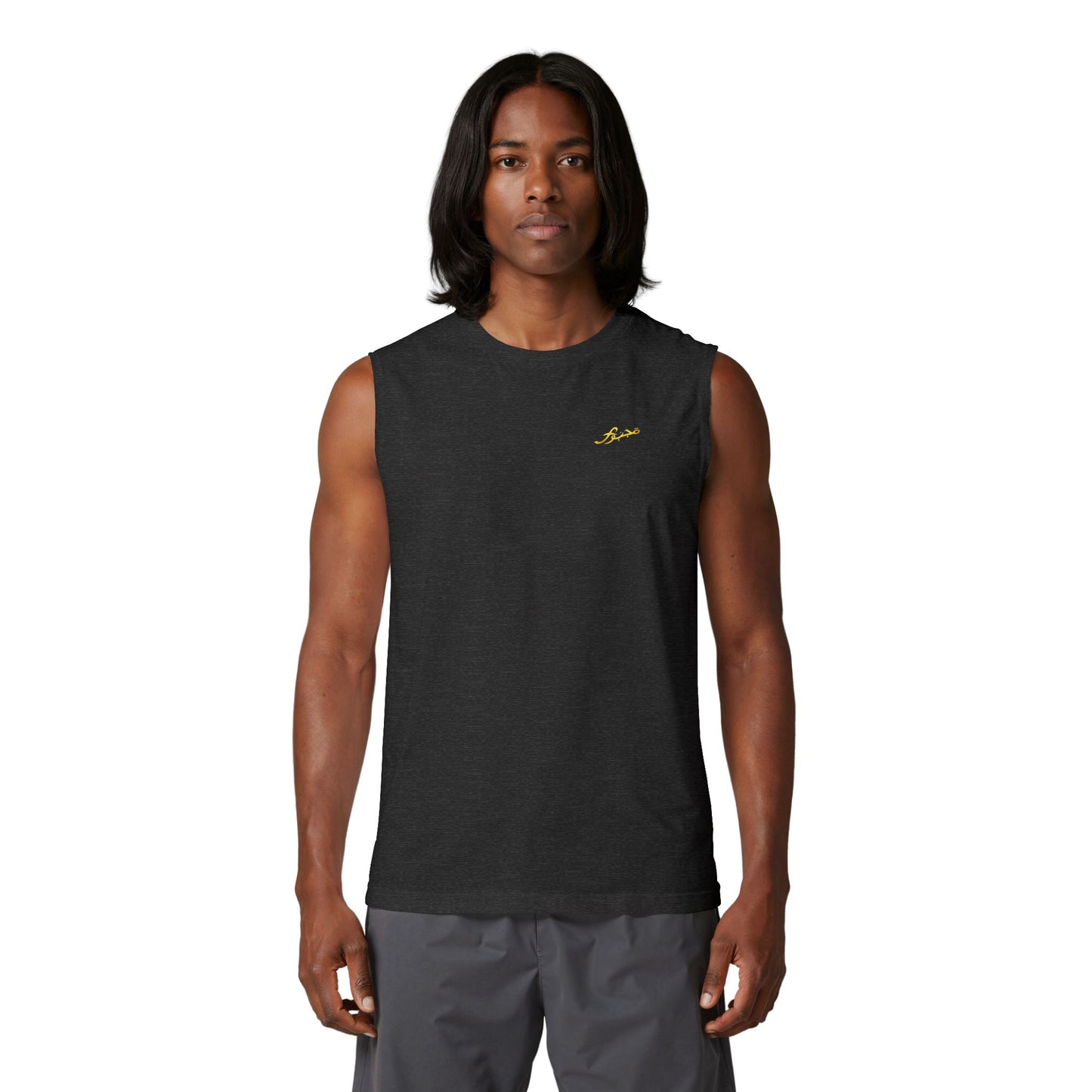 MAJBWR - Majesty Script Muscle Tank — Gold Crown Graphic Sleeveless Top