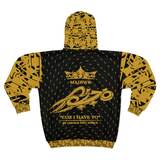 MAJBWR - Street King Black & Gold Zip Hoodie — AOP Whos Watching