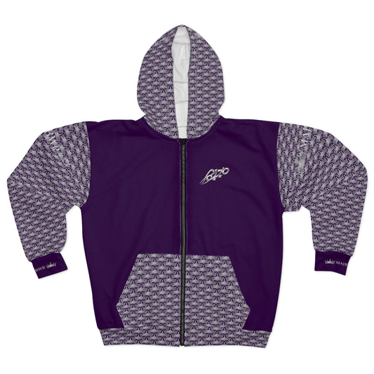 MAJBWR - Purple Ghost White Crown Graphic Zip-Up Hoodie