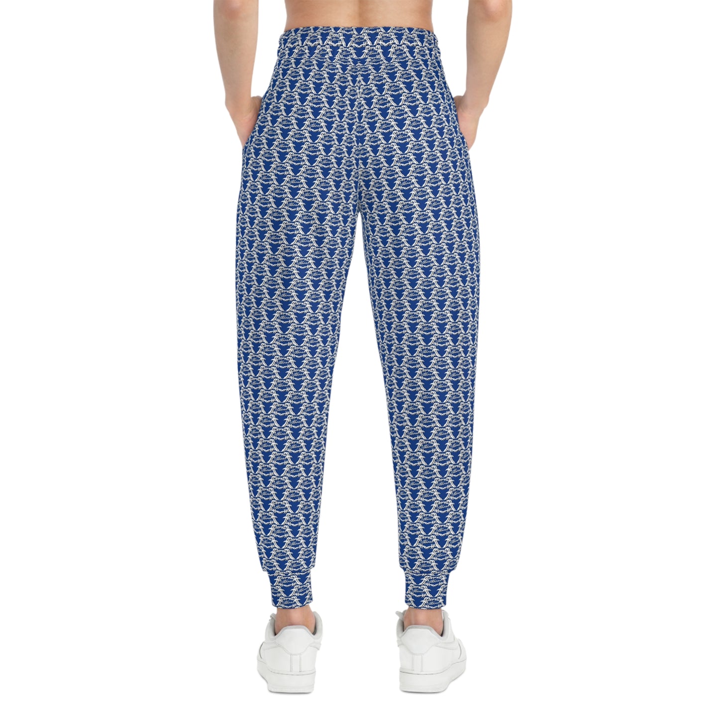 Blue & White MAJBWR Athletic Joggers — All-Over Print
