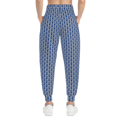 Blue & White MAJBWR Athletic Joggers — All-Over Print