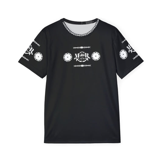 MAJBWR - Men's Black Athletic Jersey with White Crest & Gear Motif