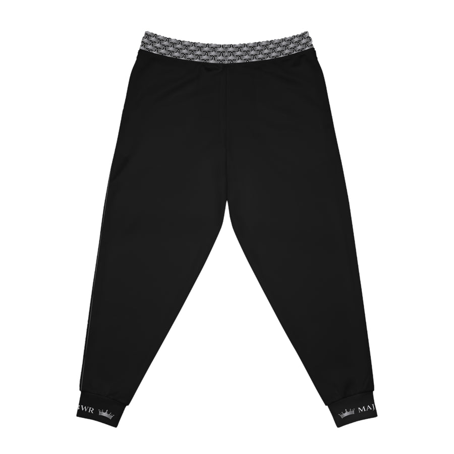 MAJBWR - Black Athletic Joggers — Ghost White Logo  Performance Sweatpants