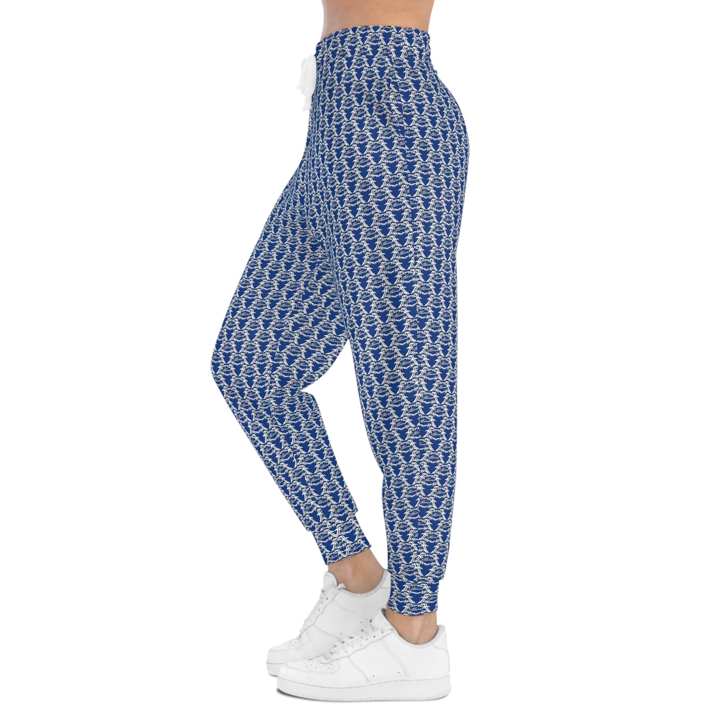 Blue & White MAJBWR Athletic Joggers — All-Over Print