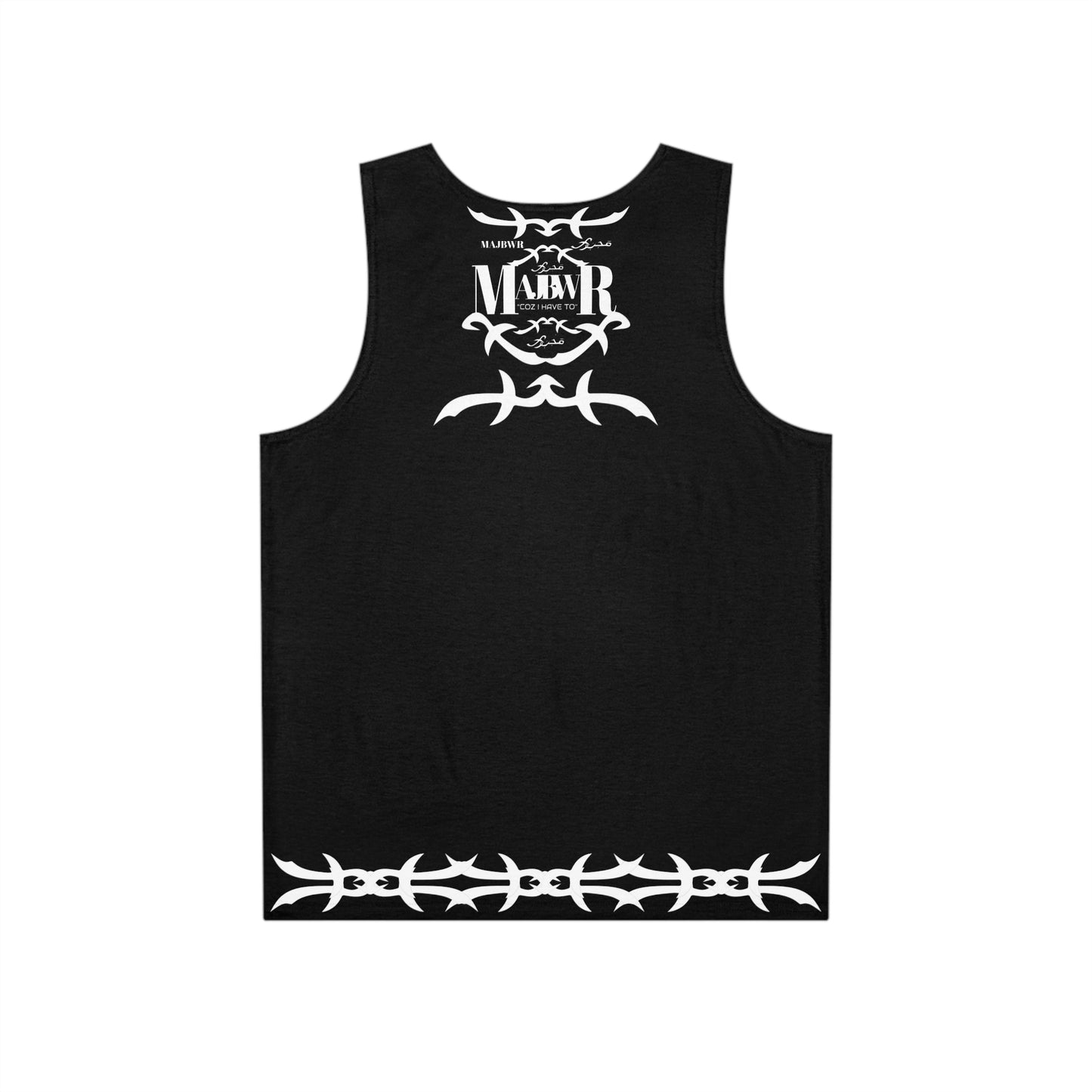 MAJBWR - Men's Tank Top — Black Tribal Barbed Wire Graphic "MAJBR" All-Over Print