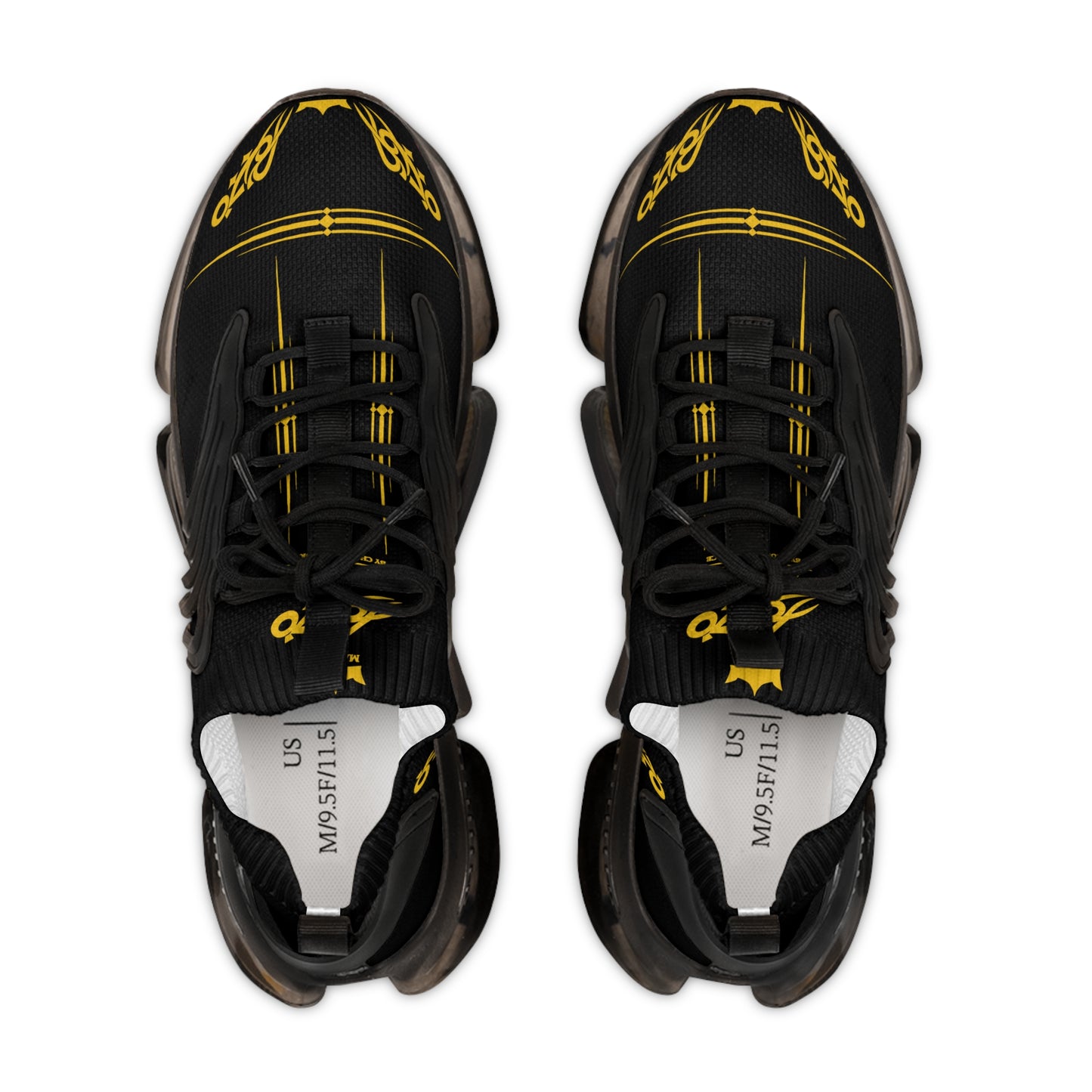 MAJBWR - Men's Mesh Sneakers — Black & Gold Athletic Casual Shoes with Graphic Script