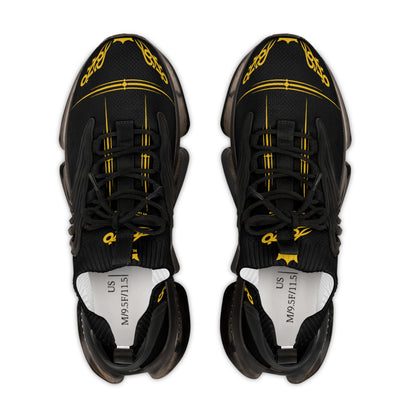 MAJBWR - Men's Mesh Sneakers — Black & Gold Athletic Casual Shoes with Graphic Script