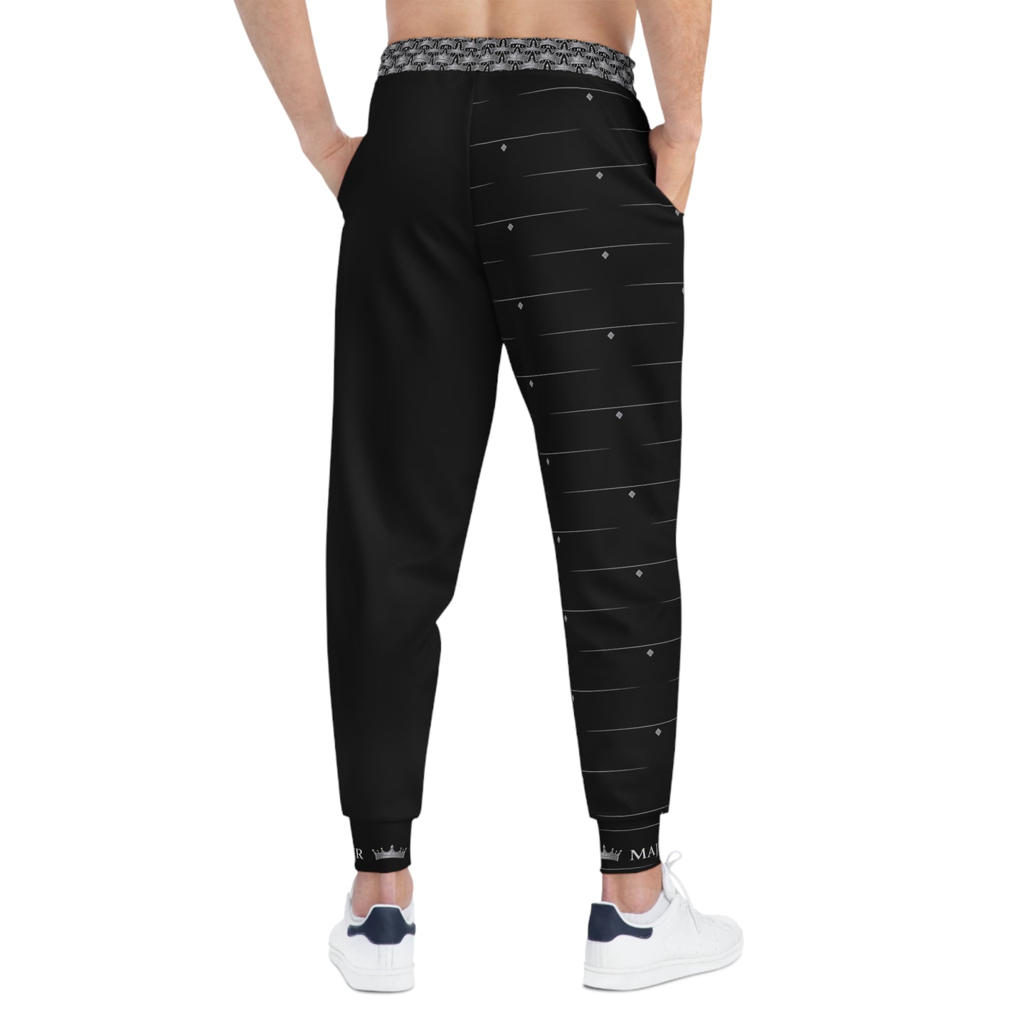 MAJBWR - Black Athletic Joggers — Ghost White Logo Diamond Crown  Performance Sweatpants