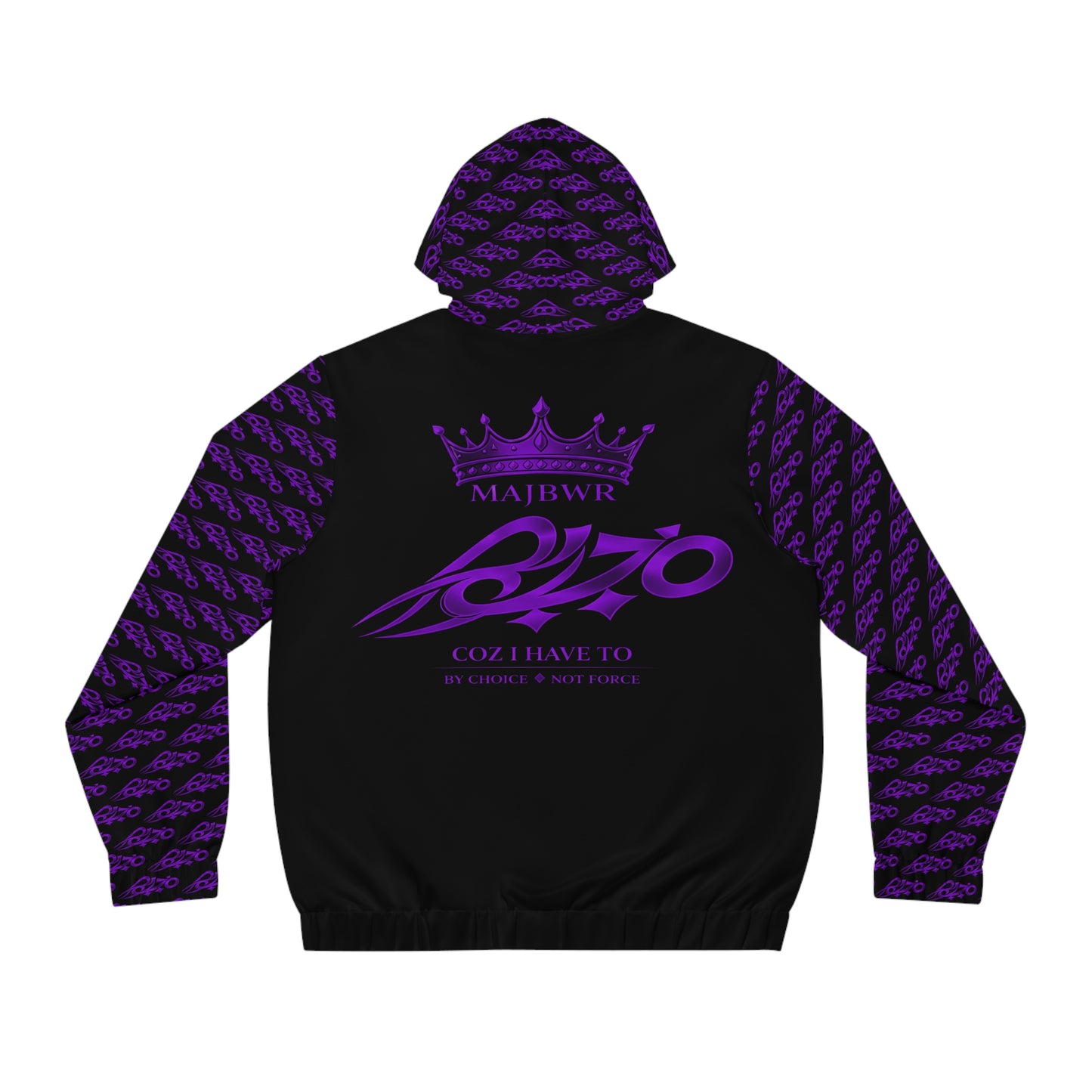 Men's Purple Crowned 2170 Full-Zip Hoodie — Graphic Zip-Up with All-Over Sleeve & Hood Pattern