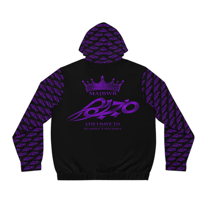 Men's Purple Crowned 2170 Full-Zip Hoodie — Graphic Zip-Up with All-Over Sleeve & Hood Pattern