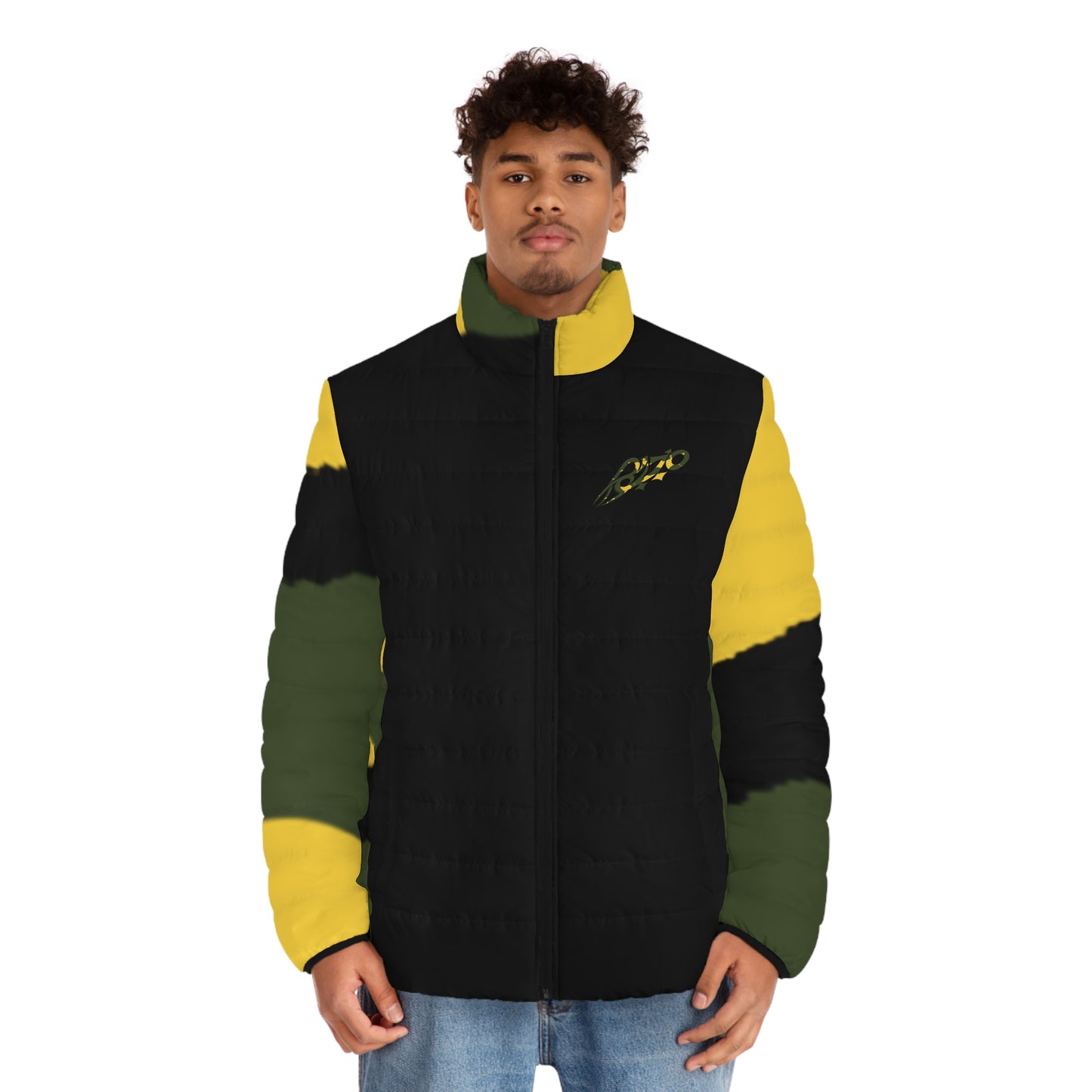 MAJBWR - Puffer Jacket — Black & Yellow Camo Crown Design