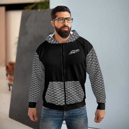 MAJBWR - Zip Hoodie —  Crown Logo Black & Grey Graphic Zip-Up