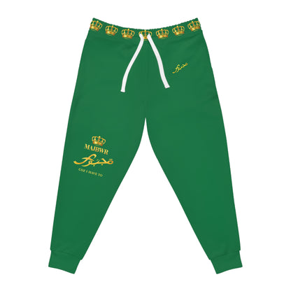 Royal Script Athletic Joggers — Green & Gold AOP