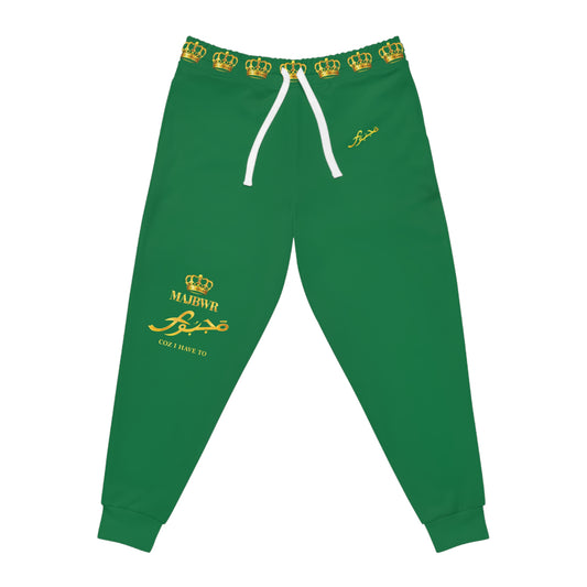 Royal Script Athletic Joggers — Green & Gold AOP