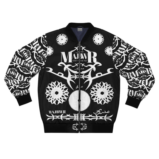 MAJBWR - Black Tribal Graphic Bomber Jacket — MAJBWR Logo All-Over Print