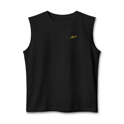 MAJBWR - Majesty Script Muscle Tank — Gold Crown Graphic Sleeveless Top