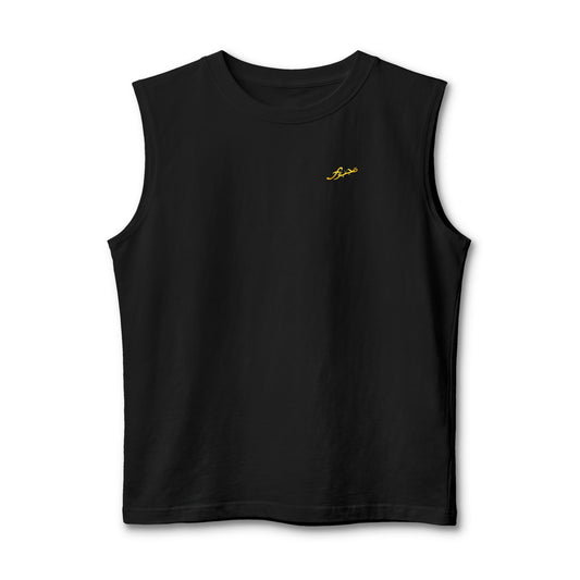 MAJBWR - Majesty Script Muscle Tank — Gold Crown Graphic Sleeveless Top