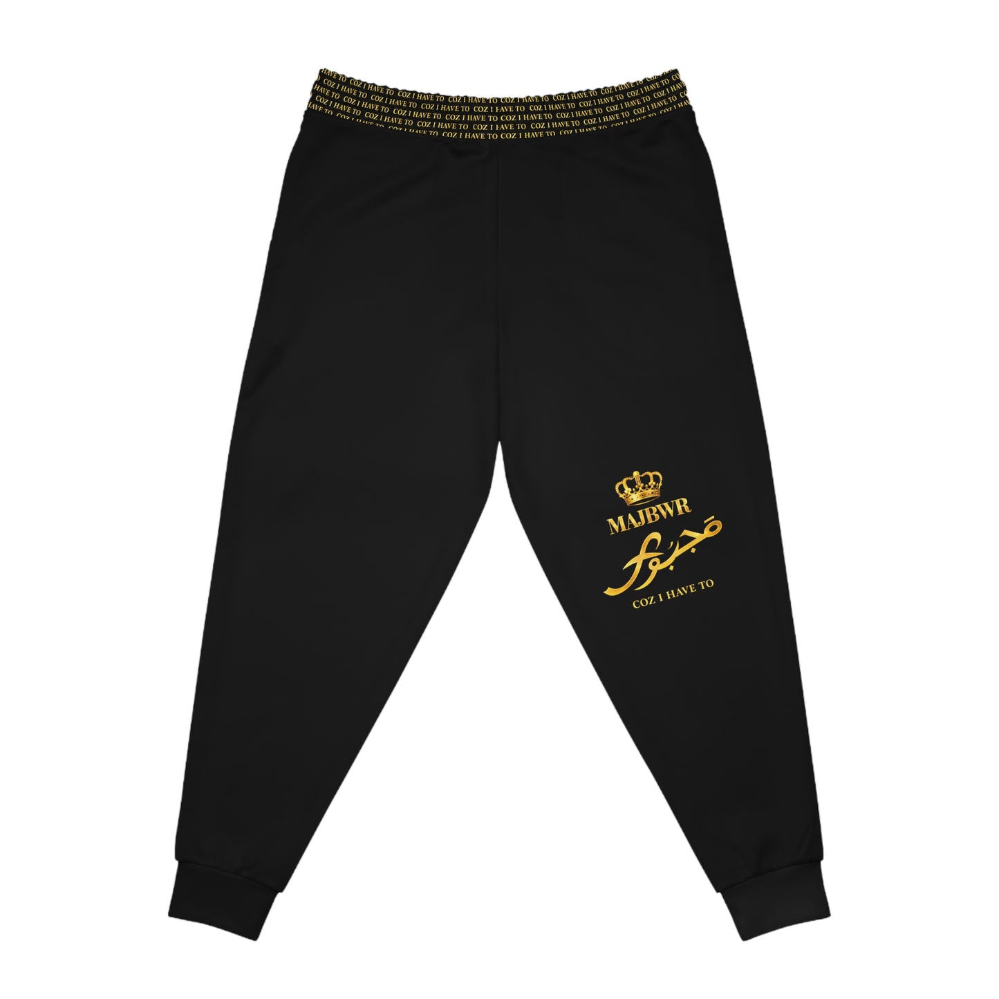 MAJBWR - Royal Script Athletic Joggers — Black & Gold All-Over Print