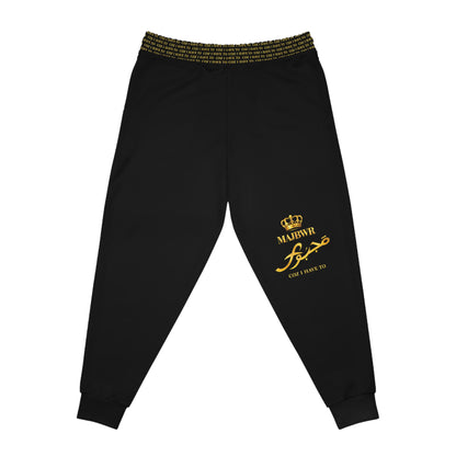 MAJBWR - Royal Script Athletic Joggers — Black & Gold All-Over Print