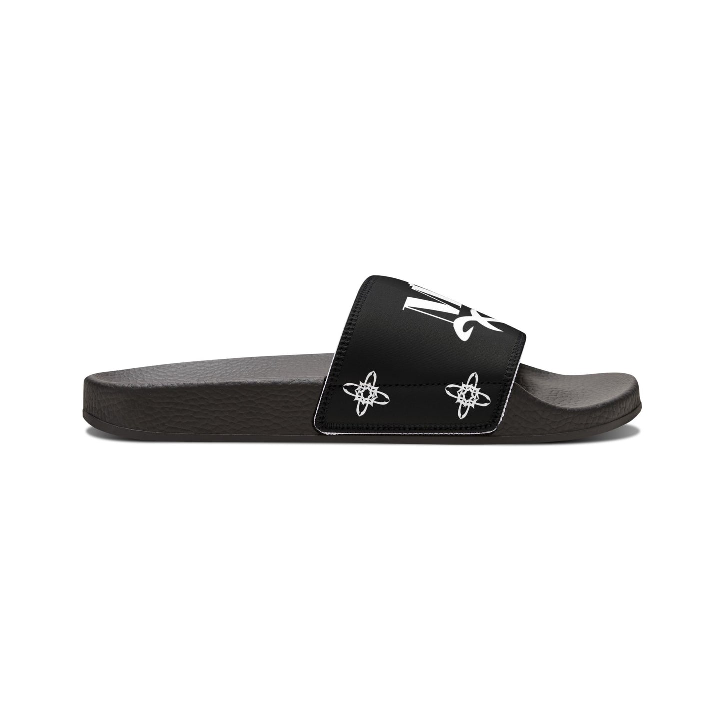 MAJBWR - Men's Graphic Slide Sandals — Black Script Logo Removable-Strap Pool Slides