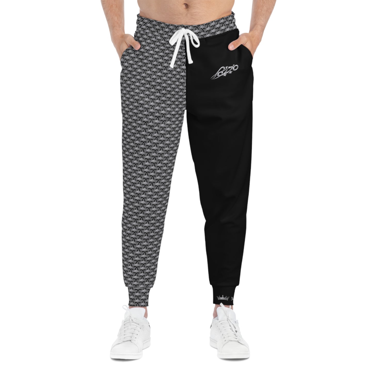 MAJBWR- Black Athletic Joggers —  Ghost White Crown 2 Face