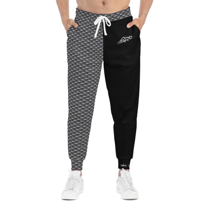 MAJBWR- Black Athletic Joggers —  Ghost White Crown 2 Face