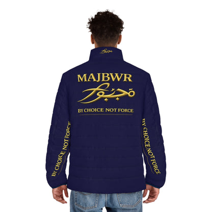 MAJBWR -Deep Purple Gold Script Puffer Jacket — "By Choice Not Force" Insulated Jacket Limited Edition