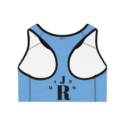 MAJBWR - Baby Blue Athletic Sports Bra — ‘Majbwr’ Script Logo Performance Crop Top