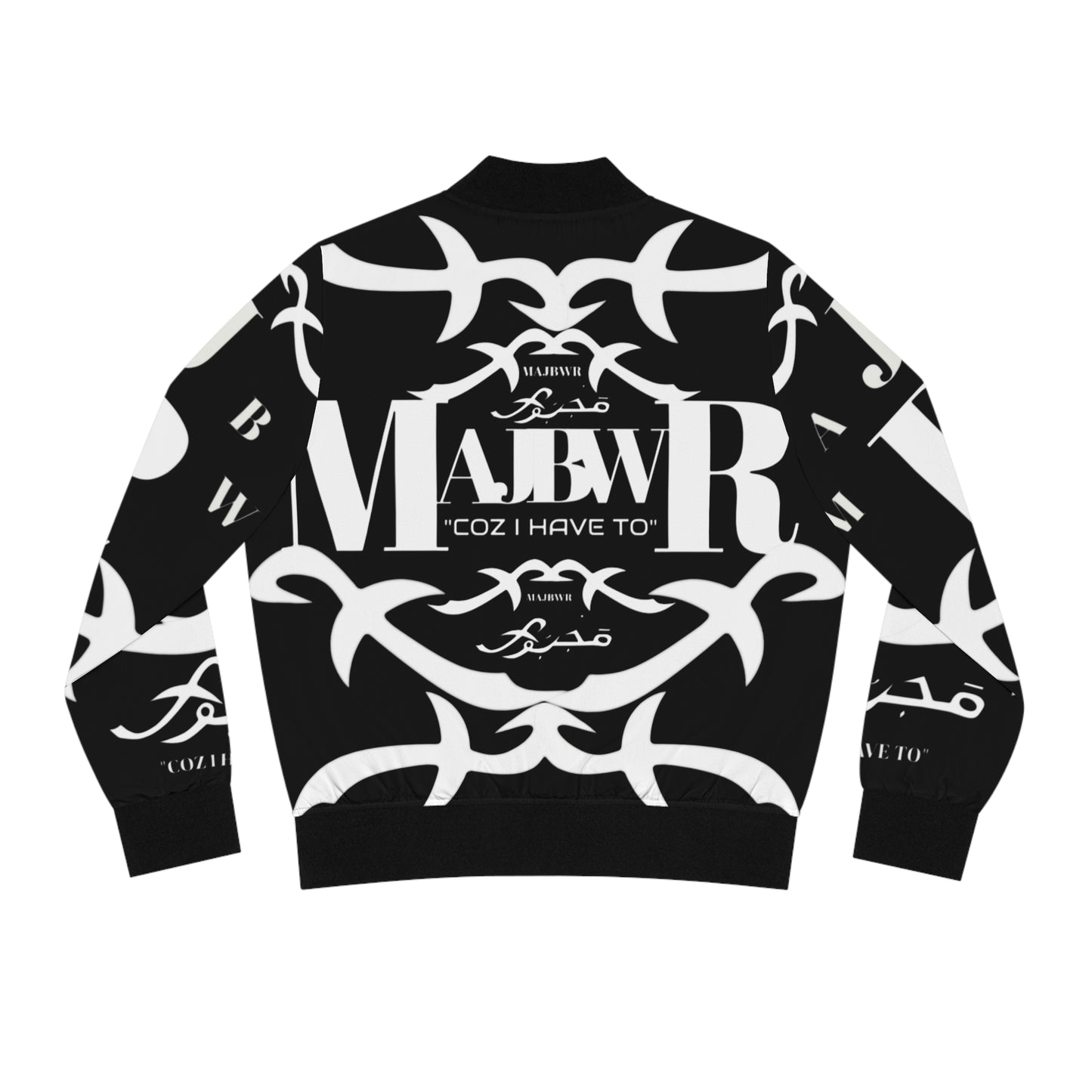 MAJBWR - Black & White Logo Bomber Jacket — Graphic Patterned Women's Bomber
