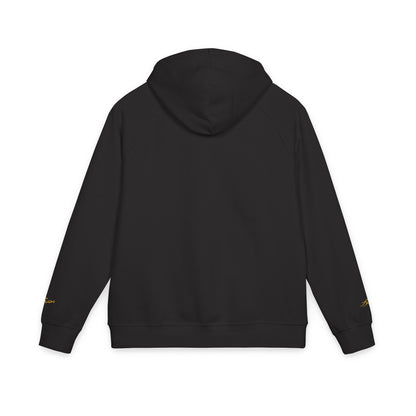 Embroidered Eco Raglan Hoodie — Sustainable Black Hooded Sweatshirt