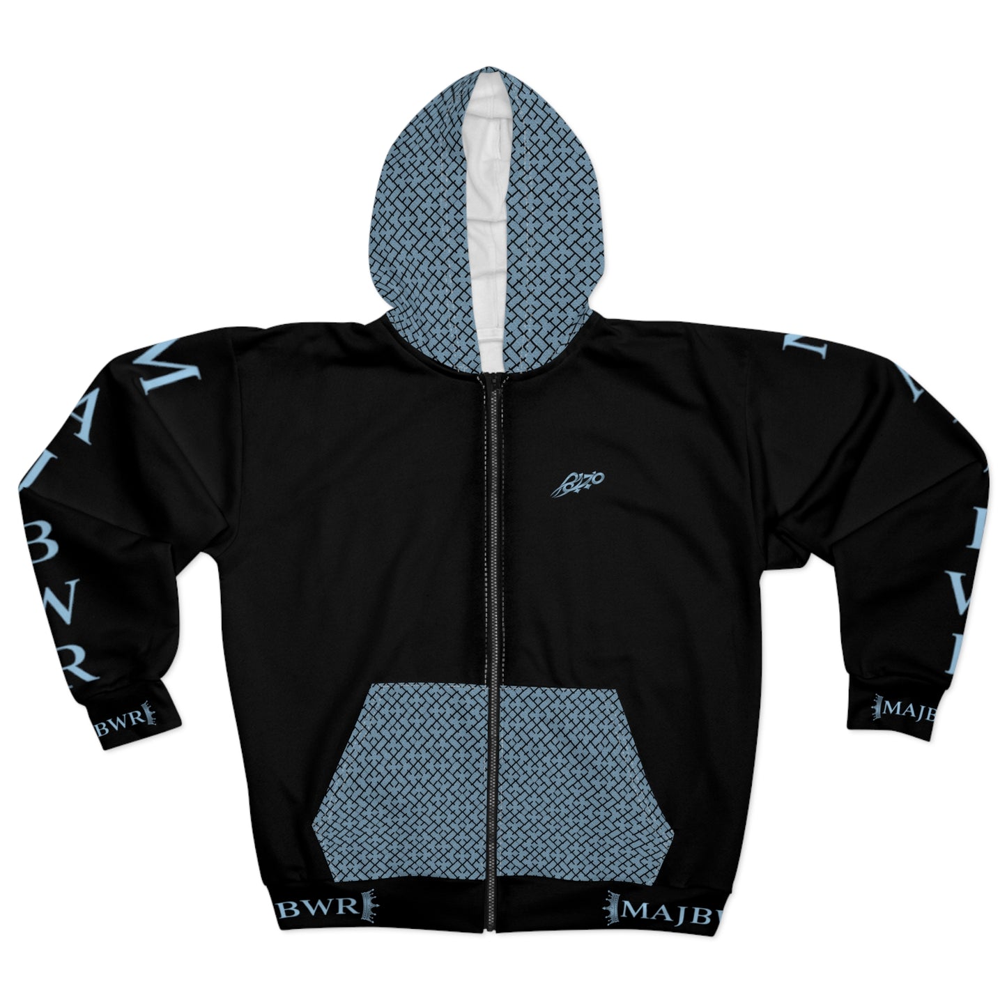 MAJBWR - Azure Black Full-Zip Designer Hoodie — Frosted Edition