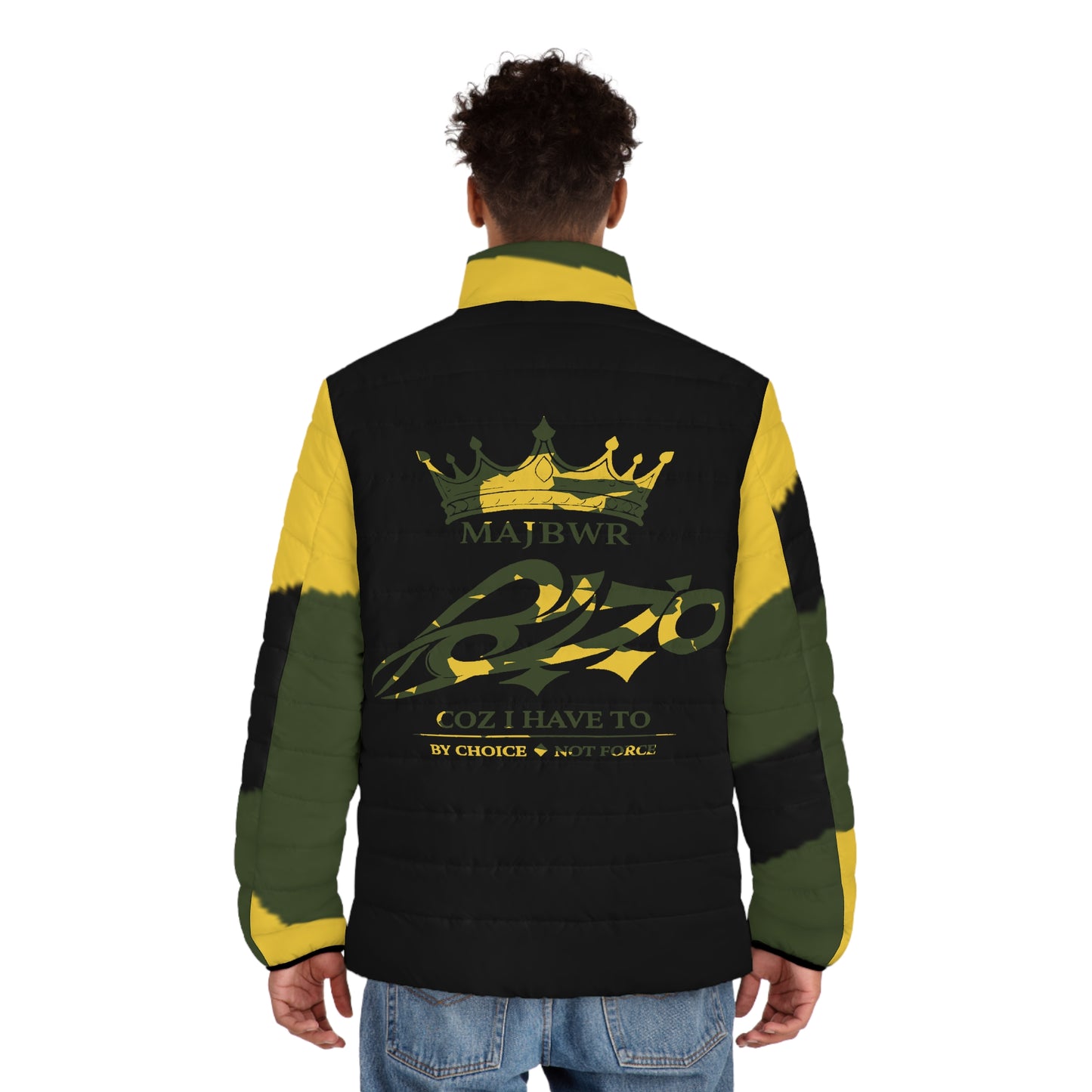 MAJBWR - Puffer Jacket — Black & Yellow Camo Crown Design