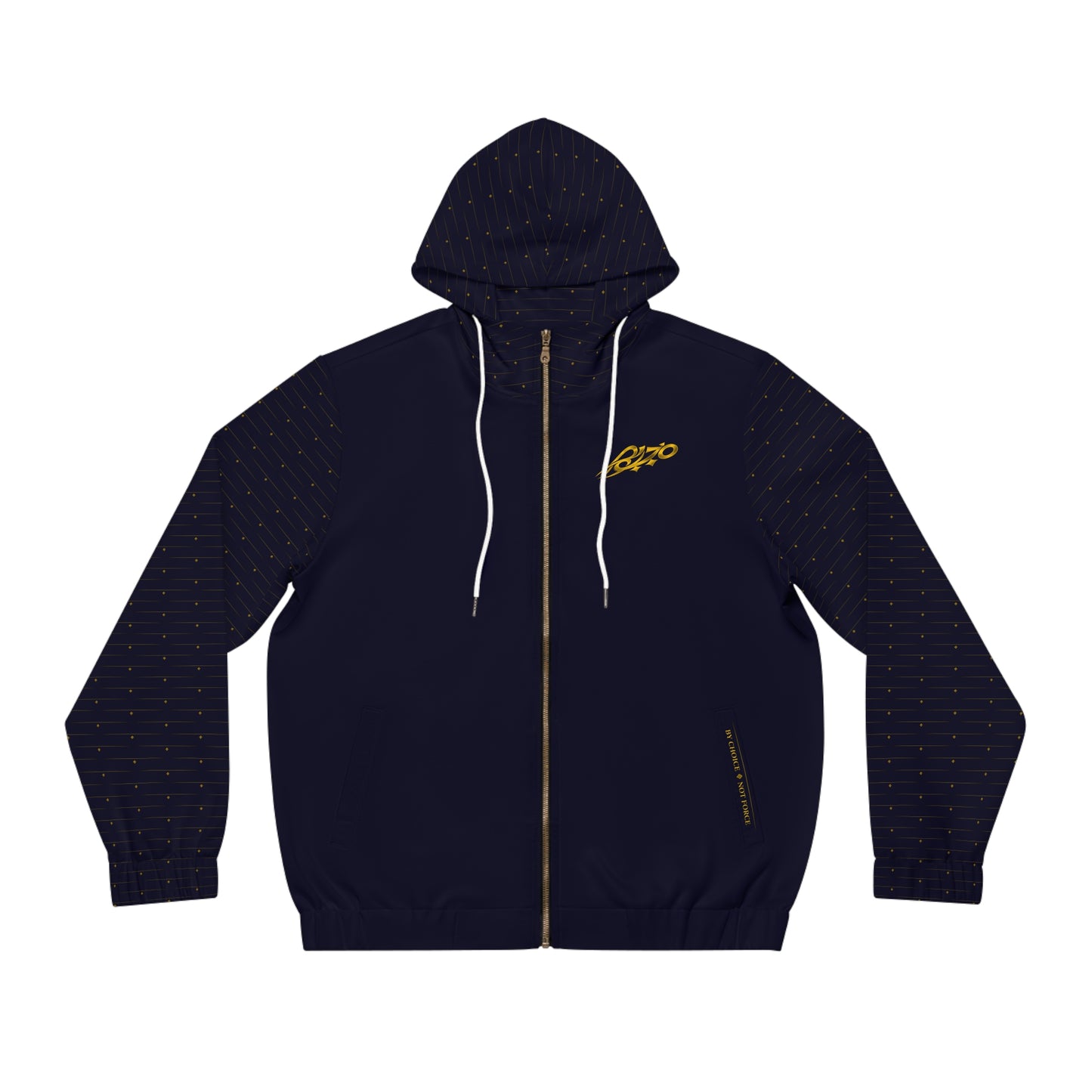 MAJBWR - Men's Full-Zip Hoodie — Deep Dark Blue Gold "MAJBWR " Crown Zip-Up Diamond Edition