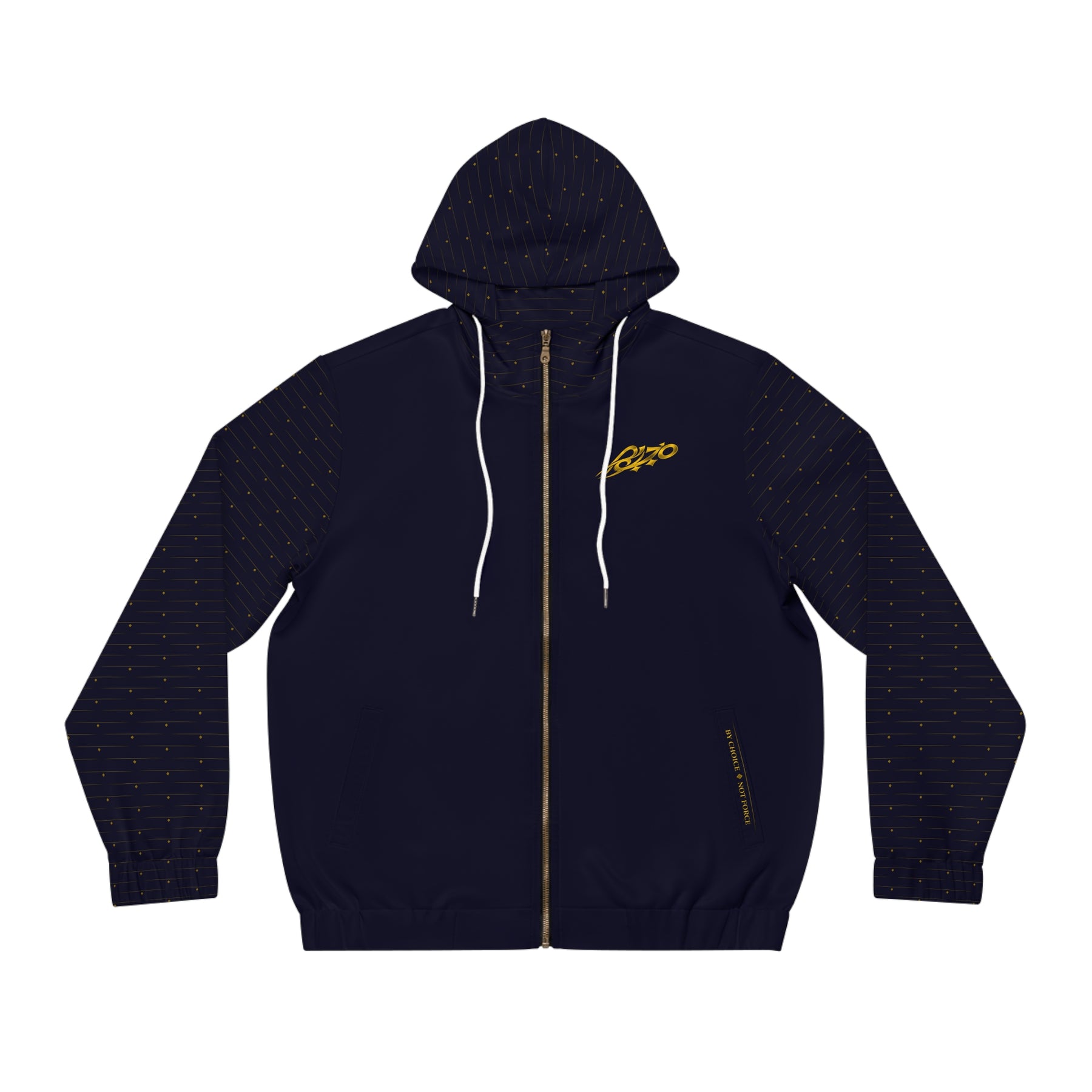 MAJBWR - Men's Full-Zip Hoodie — Deep Dark Blue Gold "MAJBWR " Crown Zip-Up Diamond Edition