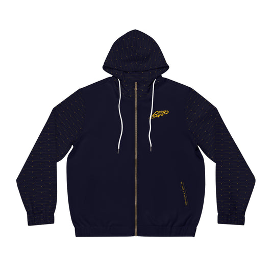 MAJBWR - Men's Full-Zip Hoodie — Deep Dark Blue Gold "MAJBWR " Crown Zip-Up Diamond Edition