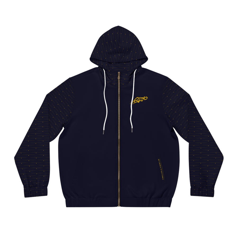 MAJBWR - Men's Full-Zip Hoodie — Deep Dark Blue Gold "MAJBWR " Crown Zip-Up Diamond Edition