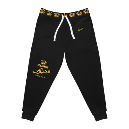 MAJBWR - Royal Script Athletic Joggers — Black & Gold All-Over Print
